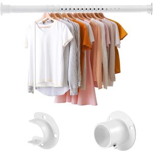 Closet Rod, 17 to 86 inches Adjustable Closet Rods for Hanging Clothes Heavy Duty Closet Hanging Rod Metal White Rod for Closet, Wardrobes, Bathroom, Windows