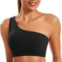 Smooth Sports Bras for Women One Shoulder Low Impact Asymmetrical Workout Tops Padded Yoga Bra (Large, Black)