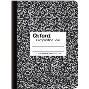 3 x Oxford Composition Notebook, College Ruled Paper, 9-3/4" x 7-1/2", Black Marble Covers, 100 Sheets, 1 Book (63796)