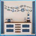 Spiareal 15 Pcs Wood Fish Nautical Wall Decor Wooden School of Fish Wall Art Rustic Hanging Beach Decor Ocean Coastal Theme Vintage Ornaments for Summer Home Lake House Bathroom Bedroom(Charming)