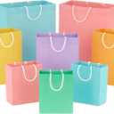 Hallmark Recyclable Gift Bag Assortment (8 Bags: 3 Small 6", 3 Medium 9", 2 Large 13") Pastel Blue, Pink, Yellow, Purple, Orange, Green for Birthdays, Easter, Baby Gifts, Bridal Showers