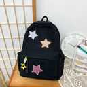 Corduroy Star Backpack Cute Y2k Preppy Backpack Aesthetic College Laptop Backpack Y2k Accessories for Women (Black)