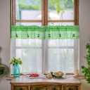 ARTMAGIC Lace Short Window Curtains Set Vintage Green Plaid Cherry Decor Embroidery Sheer Cafe Curtain Rod Pocket for Kitchen Living Room Bathroom Bedroom Car(Green,2pcs,27"x36")