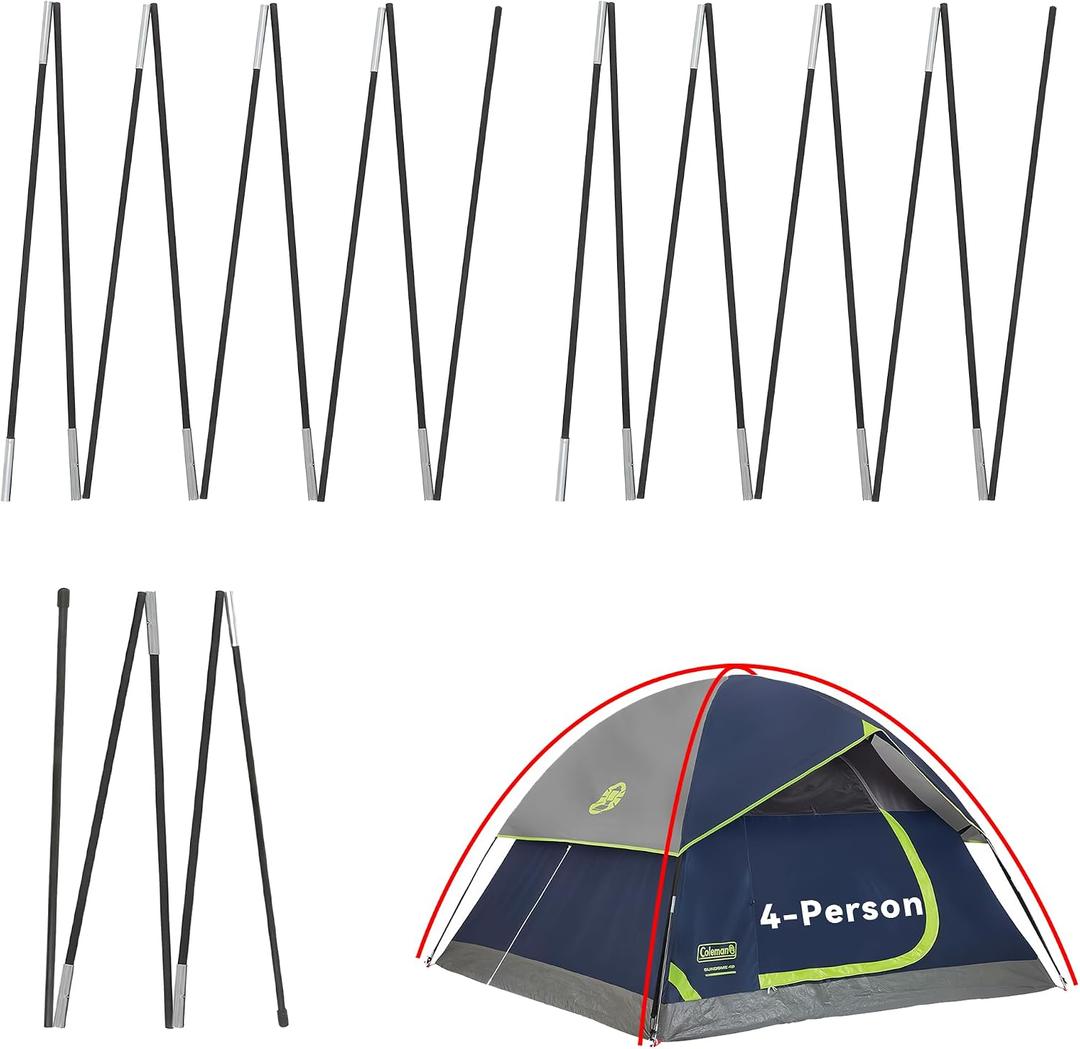 Upgraded 3 PCS Replacement Tent Poles for Coleman 4 Person Sundome Camping Tent, Camping Tent Accessories for Coleman Camping Tent, Pre-Assembled Fiberglass Replacement Pole Set