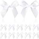 Pndeyo 15pcs 2.5" Self-Adhesive Gift Wrap Bows, Soft Non-Faded Satin Ribbon Bow, Premade Craft Bowknot for Christams Wedding Birthday Party Bridal Shower Baby Shower Decorations- White
