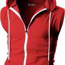 Ohoo Mens Slim Fit Sleeveless Lightweight Zip Up Hooded Sweatshirt Vest Hoodie (S)