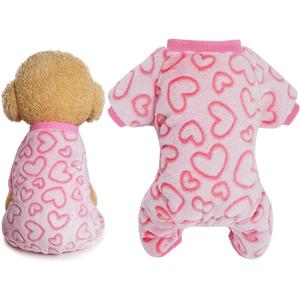Dxhycc Fleece Dog Pajamas Cute Dog Heart Puppy Jumpsuit Warm Soft Pet Holiday Clothes for Small Medium Cats and Dogs (Pink, S)