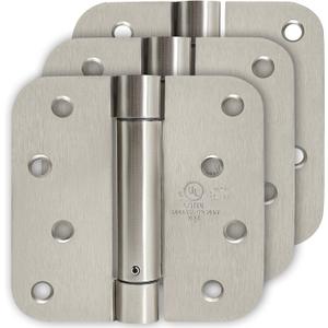 4 Inch Self Closing Satin Chrome Door Hinge 5/8" Radius Corner 3pack,Adjustable Tension for Garage, Front Door, Back Door, for Left and Right Hand Door, UL Listed (Silver Satin Nickel)