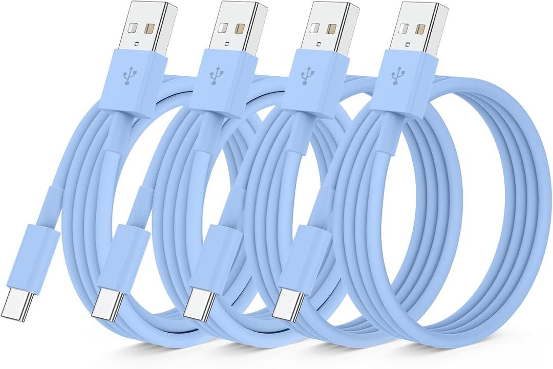 QZIIW 4 Pack Apple USB C Fast Charging Cable 10FT for iPhone 16 15/16 15 Pro/16 15 Pro max/16 15 Plus,USB A to USB C Car Carplay Cord Compatible Galaxy S25 S24,iPad Pro 12.9/11,Air 5th/4th Gen (Light Blue)