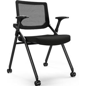 FYLICA Foldable Office Chair with PU Wheels and Smooth Armrest-Ergonomic Mesh Bouncing Back, Stackable Conference Room Chair, Office Guest & Reception & Meeting Chair (Black)