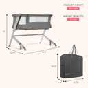 Dream On Me Skylar Bassinet and Bedside Sleeper, Adjustable Heights, Breathable Mesh Sides, Plush Mattress Pad, Wheels with Safety Locks & Tool-Free Assembly, Compact Fold & Travel Bag - Grey