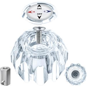 Dreyoo Shower Faucet Handle Replacement for RP41661, Compatible with Delta and Peerless Single Handle Tub Faucets, Knob with Button, Screw and Connector, Clear Acrylic
