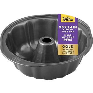 Wilton Gold Non-Stick 9.49 in Fluted Tube Cake Pan, Stainless Steel Bakeware, Made without PFAS