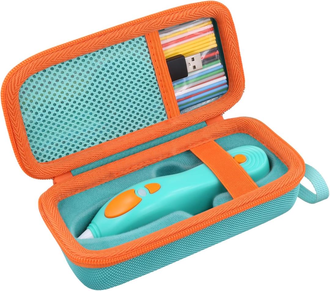 co2CREA Hard Case for NEW 3Doodler Start+ Essentials 3D Pen Set - Storage Organizer with Custom Slots for Art Activity Set, Printing Filament Refill and USB Charger, Mint Green Case + Orange Zipper (Large)