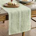 Artoid Mode Sage Green Rustic Cotton Linen Table Runner, Seasonal Embroidered Hollow Kitchen Dining Table Decoration for Home Party Decor 13x36 Inch