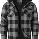 ZITY Men's Flannel Hooded Jacket Fleece Sherpa Lined Plaid Shirts Jackets Zip Up Sweatshirt Hoodies for Men with 4 Pockets, Large