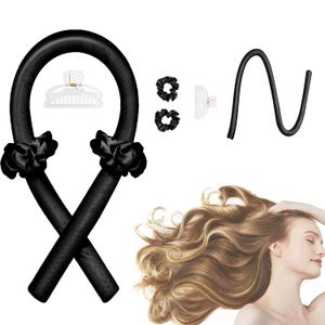 Heatless Curling Rod Headband, No Heat Silk Ribbon Rollers for Overnight Sleeping Curls, Styling Kit with Hair Clips and Scrunchie