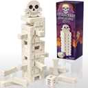 AerWo Wooden Blocks Stacking Games, Tumbling Tower and Balance Halloween Games for Kids, Skeleton for Kids and Adults with Six-Sided Dice, Wood Blocks Twister Game