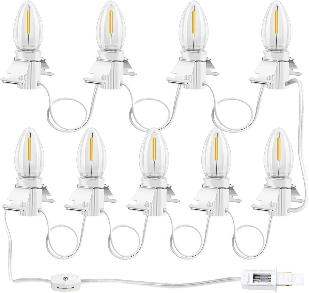 kzfuli Christmas Village Lights, C7 Blow Molded Light Cord with 9 LED Bulb.11.8Feet Suitable for Christmas Village Houses, Halloween HolidayHoliday Lighting - Warm Light