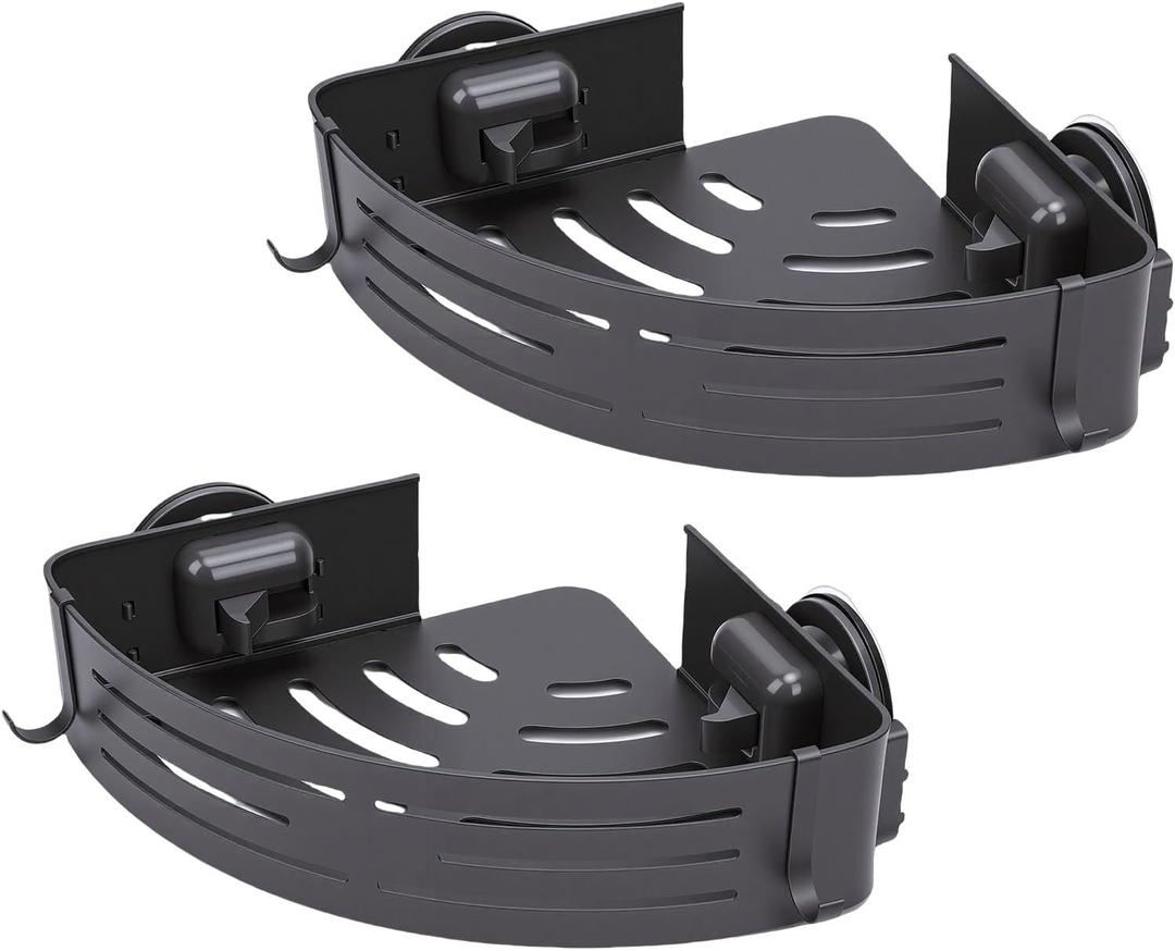 Space Grade Aluminum Corner Shower Caddy, Upgraded Suction Cups Caddy, Towel Bar for Shampoo, Conditioner & Body Wash Bottles, Ideal for Bathroom Organization (Double Layer with Towl Bar