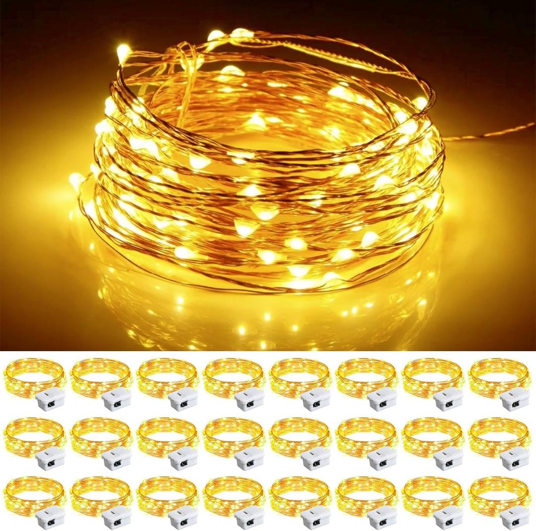 Fairy Lights Battery Operated, 24 Pack 7FT 20 LED Mini String Twinkle Lights for Christmas Helloween Mason Jars Centerpiece Table Decorations (24, Warm White)