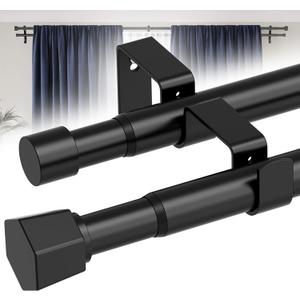 Black Double Curtain Rods for Windows,1 Inch Modern Heavy Duty Double Curtain Rod 30 to 100 Inch for Windows,Easy to Install, with Stable Brackets, Suitable for Bedrooms and Outdoors