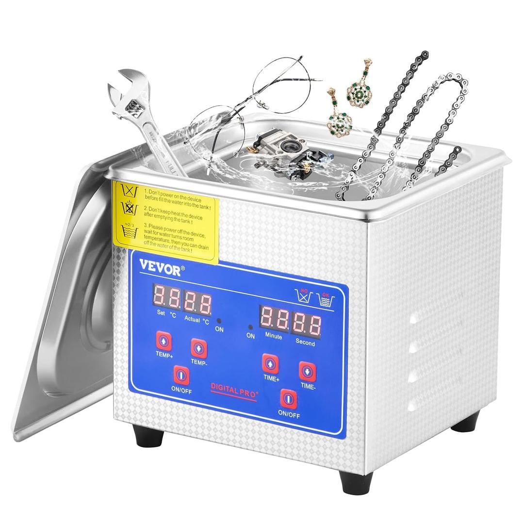 VEVOR 1.3L Professional Ultrasonic Industrial Cleaner with Digital Timer 40kHz Excellent Ultrasonic Cleaning Machine 110V for Jewelry Watch Ring Coin Diamond Eyeglasses Small Parts Cleaning