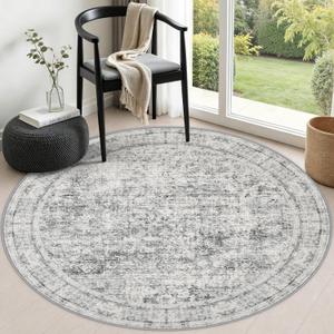 Round Area Rug Living Room: 5 ft Modern Washable Indoor Carpet