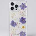 for iPhone 17 Pro Max Clear Case Boasting Pressed Natural Flowers Pattern, Cute Glitter White Floral Pattern Slim Soft TPU Protective Women Girl's Phone Cover 6.9Inch,