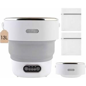 VIVIYA 13L Portable Washing Machine, Mini Foldable Washer with Spin Basket and 2 Wash Bags, Ideal for Underwear, Socks, Baby Clothes and Shoes - Perfect for Apartments, Travel and HotelsGrey)