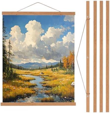 PATIKIL 2 Set Magnetic Poster Hanger Frame 28 Inch Wooden Magnet Picture Hangers Frames Wide Hanging Kit for Photos, Pictures, Artwork, Maps, Brown