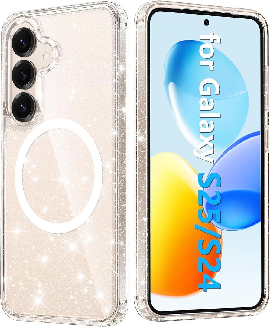 FNTCASE for Samsung Galaxy S25 Case: for Samsung S24 Case Bling Sparkle Clear Military Grade Drop Protection Anti Yellowing Glitter Cell Phone Cover - Rugged Shockproof Protective Transparent Cases