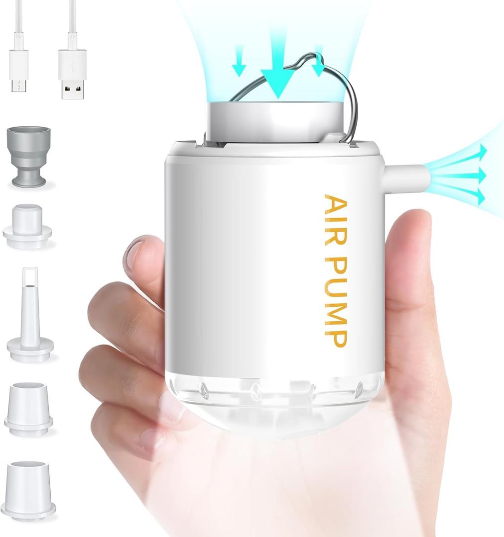 Portable Air Pump for Inflatables, Eagerey 2000mAh USB C Rechargeable Tiny Air Pump with Camping Light Ultra-Mini Air Mattress Pump for Pool Floats Sleeping Pad Swimming Ring Vacuum Storage Bag