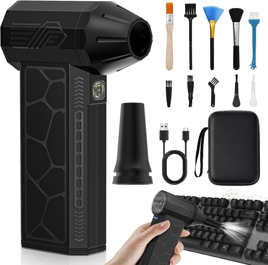 Amazicha Compressed Air Duster, Multi-Gear Adjustable 130000RPM Electric Air Duster, Rechargeable Air Blower with LED Light for Computer Keyboard Home Outdoor Car