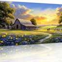 crmotu Rustic Nature Landscape Wall Art, Animal Cow Cottage Large Artwork, Country Meadow Wildflower Canvas Prints, Farm Sunset Aesthetic Pictures Wall Decor Living Room Bedroom Farmhouse 24X48 In