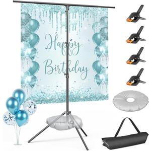 EMART T Shape Backdrop Stand 8.5x5ft, Adjustable Green Screen Photo Banner Holder with Water Bag and 4 Clamps Photography Background Support Kit for Parties, Photoshoot, Balloon