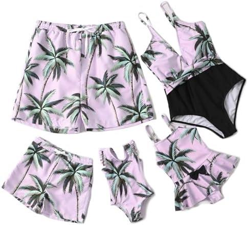 IFFEI Mommy and Me Swimsuits One Piece Family Matching Swimwear Coconut Tree Printed Deep V Neck Bathing Suits, Size L IFFEI Mommy and Me Swimsuits One Piece Family Matching Swimwear Coconut Tree Printed Deep V Neck Bathing Suits, Size L