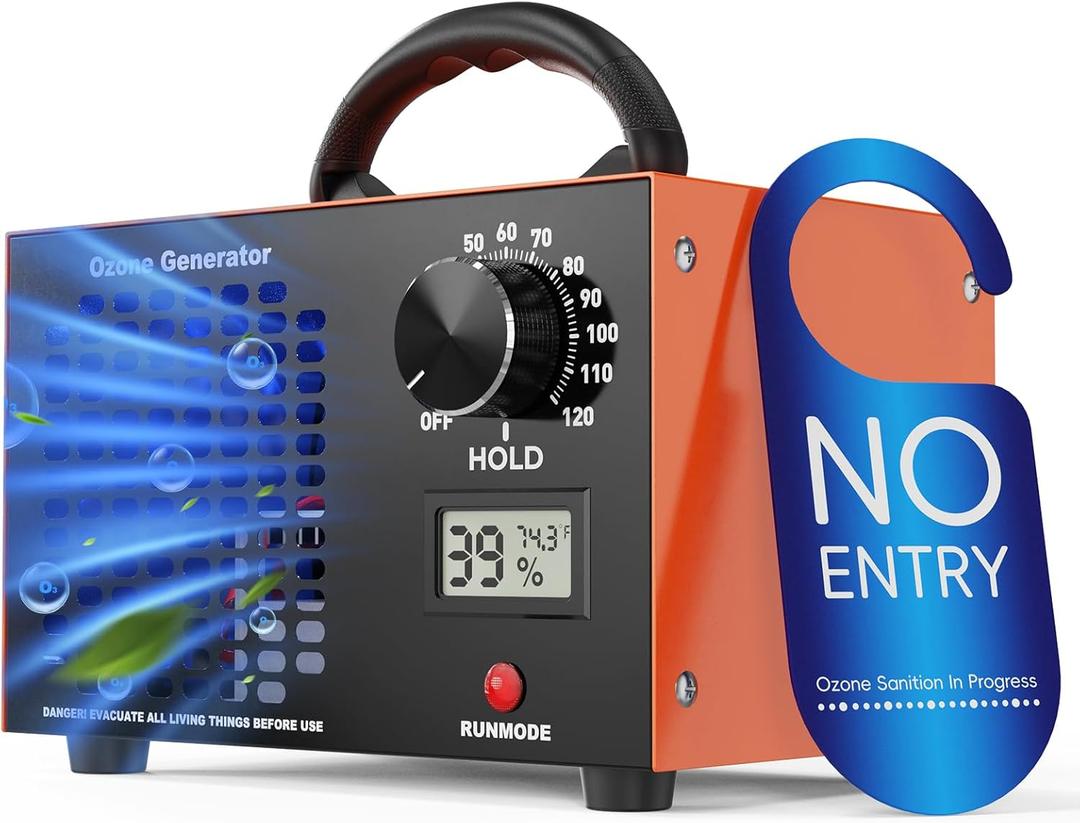 Ozone Generator 160,000mg/H with Temp/Humidity Display - 120 Min Timer O3 Ionizer Air Purifier for Large Spaces (5000 Sq.Ft) - Upgraded Ozone Machine for Cars, Homes, Hotels, Kitchens & Pet Areas