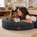 Dog Bed Medium Sized Dog - Luxury Striped Faux Fur Waterproof Pet Couch with Removable Washable Cover, Orthopedic Pet Bed with Bolster Sides for Sleeping, Dark Grey (M(30*24*7))