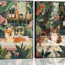 2Pcs Funny Animal Bathroom Wall Art Cat and Dog Taking a Bath Canvas Posters Prints Bohemian Green Plants and Flowers Picture for Bathroom, Toilet Bedroom Wall Decoration Unframed (16x24Poster, Colorful)