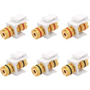 VCE Banana Jack Binding Post Keystone Jack Insert with Black & Red Rings, Screw Type Audio Speaker Keystone, 3 Pairs/6 Pack