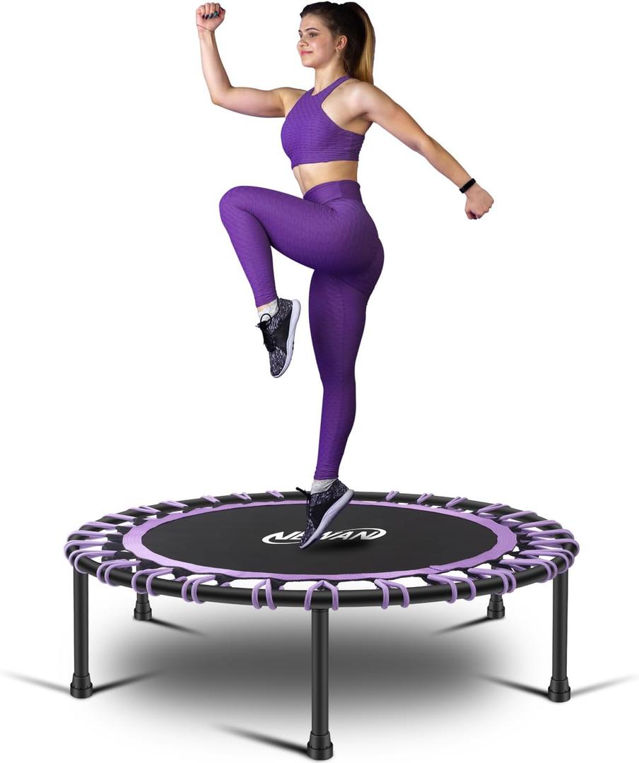 Newan 40"-48" Silent Mini Trampoline Fitness Trampoline Bungee Rebounder Jumping Cardio Trainer Workout for Adults-Max Limit 330lbs (A 40" Round violet (NO Handle))