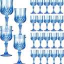 XKXKKE Blue Plastic Wine Glasses Set of 24, Plastic Water Goblets for Parties, Stemmed Drinking Glasses for Wedding Reception, Grand Event Party Bar Supplies Reusable Drinking Cups