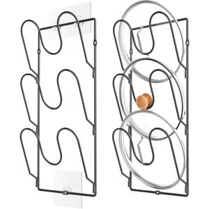 2 Pack Pot Lid Organizer Rack for Cabinet Door/Wall, 6-Tier Pot Lid Holders inside Cabinet Door, No Drilling Adhesive Wall/Door Mounted Rustproof Pots and Pans Lid Organizers for Kitchen Storage Black