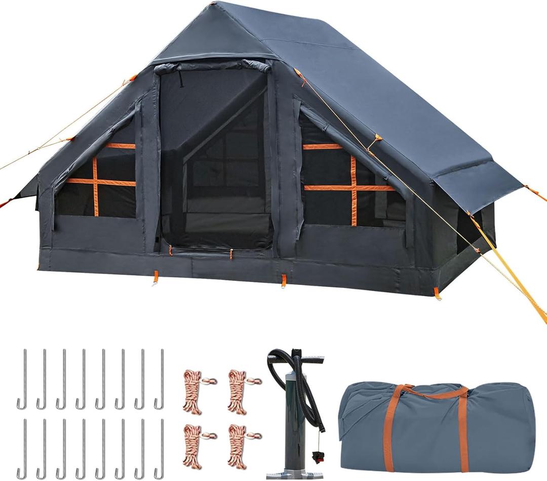 Inflatable Tents for Camping,Easy Blow Up Tent with Hand Pump,4 Seasons Waterproof Air Inflatable Camping Tent House for Family Weekend Camping (4-6 Person/Grey)