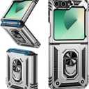 ONOLA Phone for Galaxy Z Flip 7 FE Case/Galaxy Z Flip 6 Case with Hinge Protection and 360°Rotate Ring Magnetic Kickstand. [Military-Grade] Phone Case (Silver)