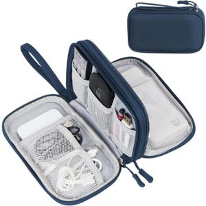 FYY Electronic Organizer, Travel Cable Organizer Bag Pouch Electronic Accessories Carry Case Portable Waterproof Double Layers Storage Bag for Cable, Cord, Charger, Phone, Earphone, Medium Size, Navy