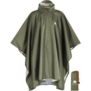 ANYOO Hooded Rain Poncho for Adults Waterproof Lightweight Rain Coat for Men Women Reusable Rain Jacket for Emergency Outdoor (Army Green) One Size