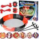 Spinning Top Toy Set with 17.8in Stadium, 6 Spinning Tops and Two Launchers