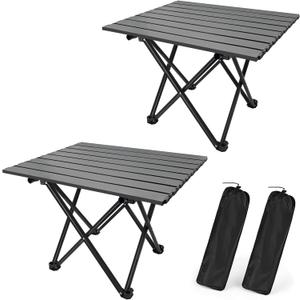 2 Pack Portable Camping Table Foldable, Ultralight Small Folding Beach Table with Carry Bag for Outdoor Travel, Beach, Camp, Picnic, BBQ, Cooking, Festival, Boat, Home Use (Black-M)